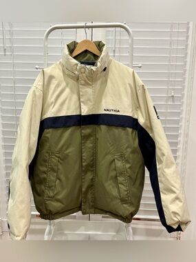 Nautica Olive, Cream & Navy Reversible Down Filled Winter Jacket